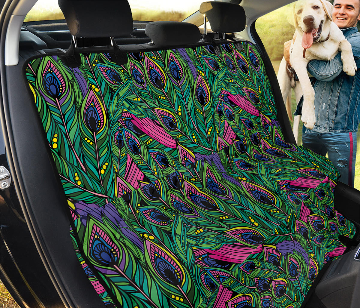 Boho Peacock Feather Pattern Print Pet Car Back Seat Cover