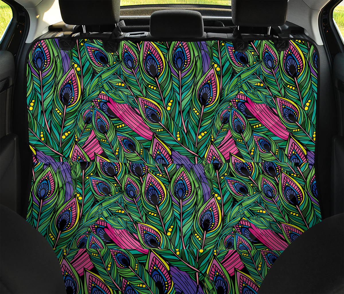 Boho Peacock Feather Pattern Print Pet Car Back Seat Cover