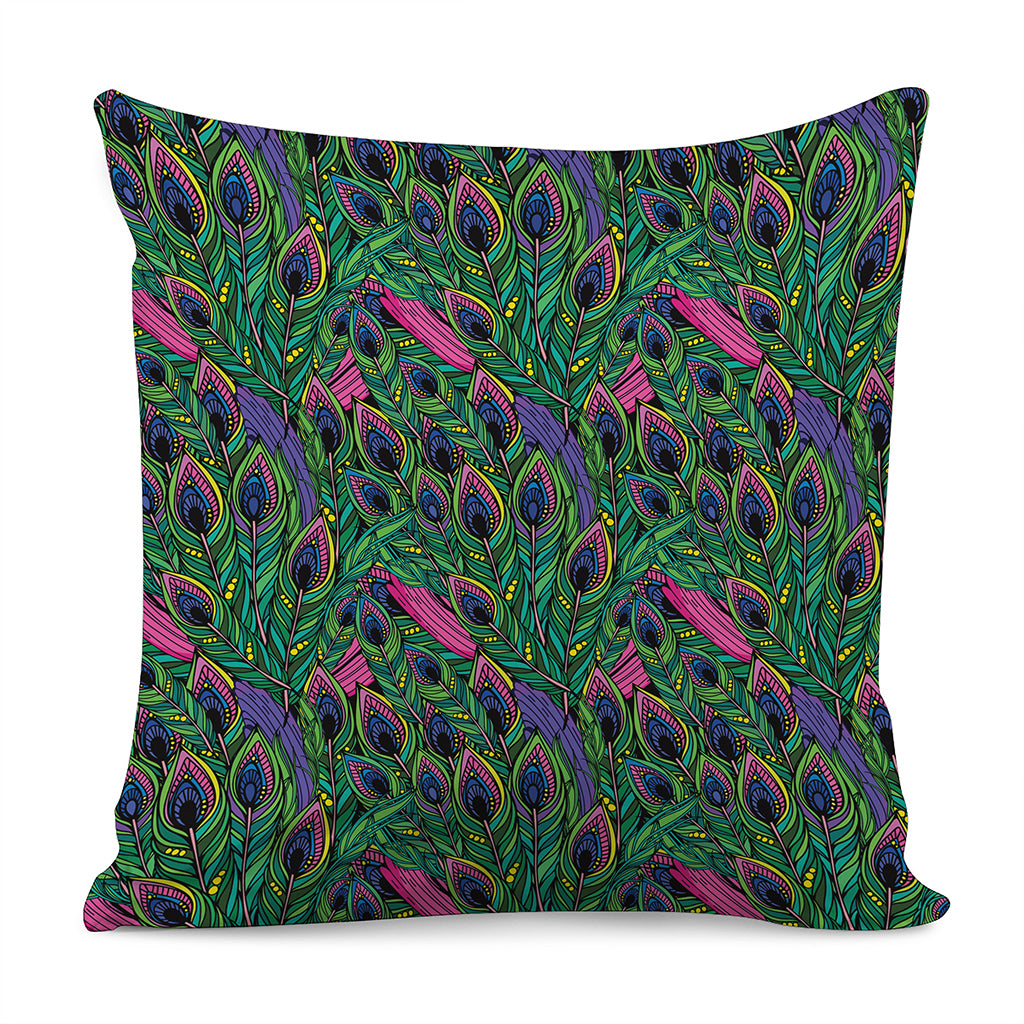 Boho Peacock Feather Pattern Print Pillow Cover