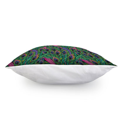 Boho Peacock Feather Pattern Print Pillow Cover