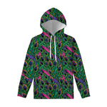 Boho Peacock Feather Pattern Print Pullover Hoodie