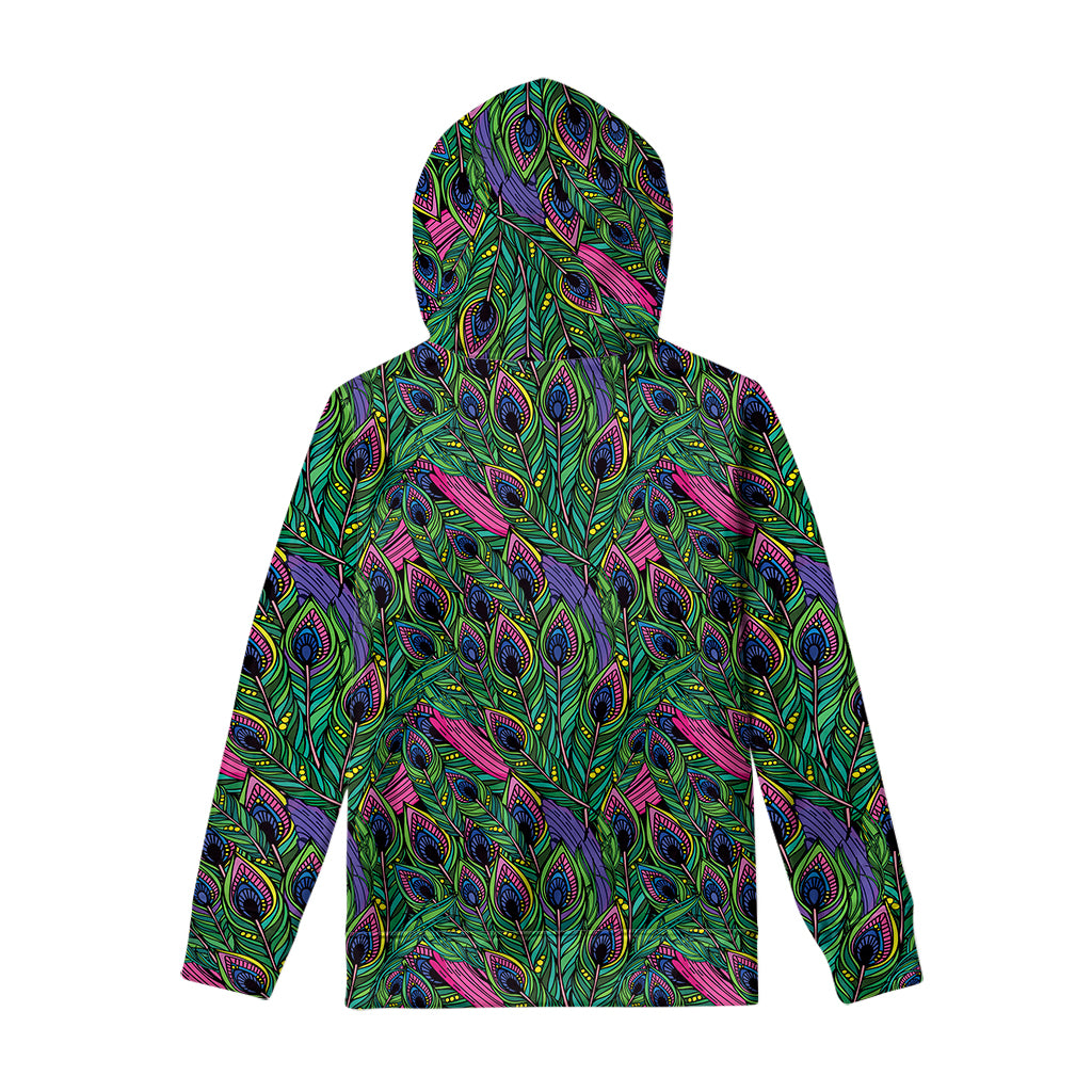 Boho Peacock Feather Pattern Print Pullover Hoodie