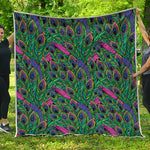 Boho Peacock Feather Pattern Print Quilt