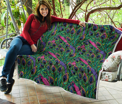 Boho Peacock Feather Pattern Print Quilt