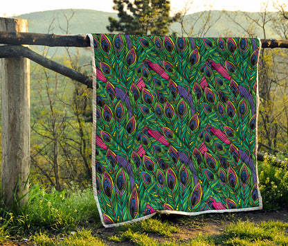 Boho Peacock Feather Pattern Print Quilt