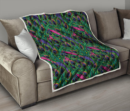 Boho Peacock Feather Pattern Print Quilt