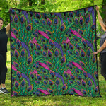 Boho Peacock Feather Pattern Print Quilt