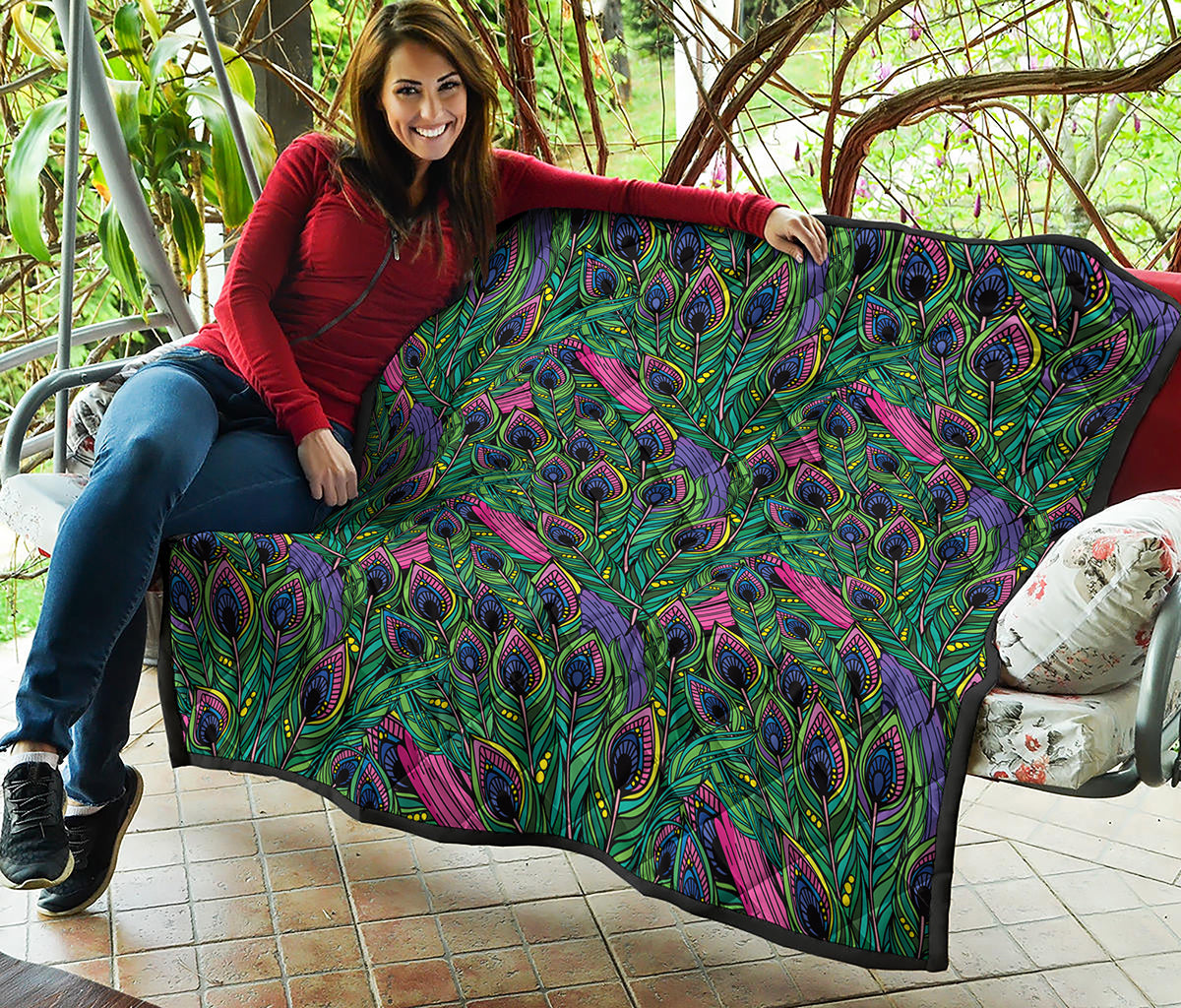 Boho Peacock Feather Pattern Print Quilt