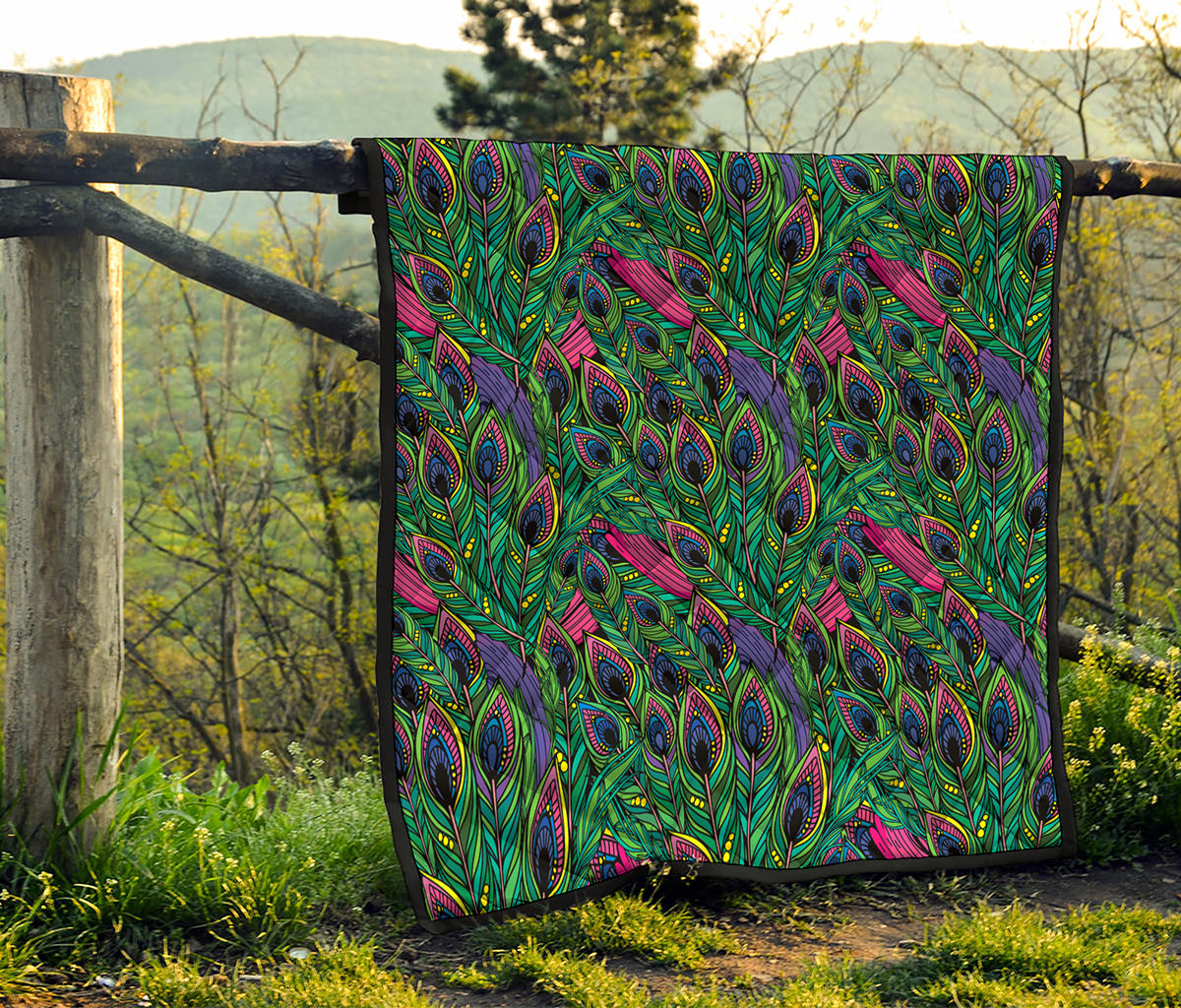 Boho Peacock Feather Pattern Print Quilt