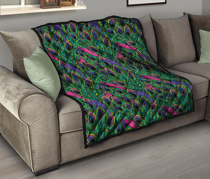 Boho Peacock Feather Pattern Print Quilt