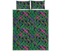 Boho Peacock Feather Pattern Print Quilt Bed Set