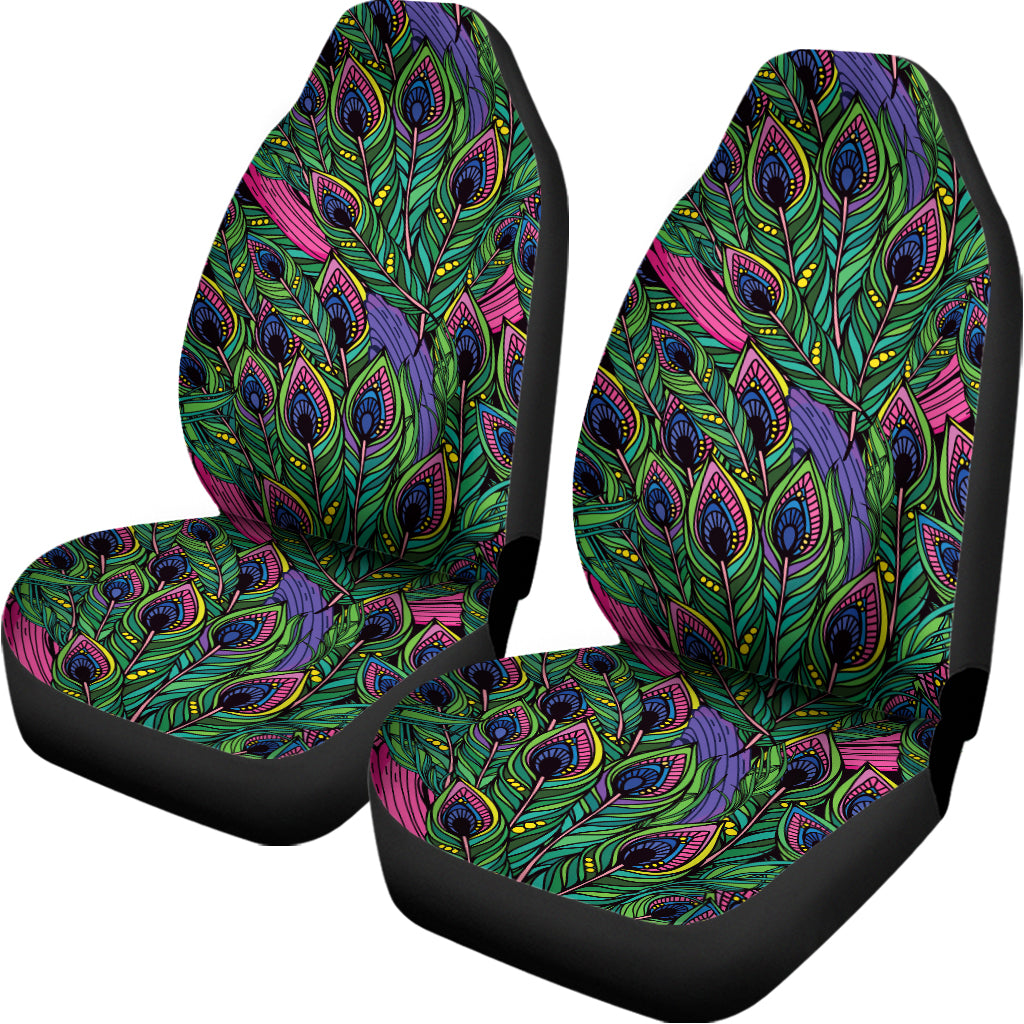 Boho Peacock Feather Pattern Print Universal Fit Car Seat Covers
