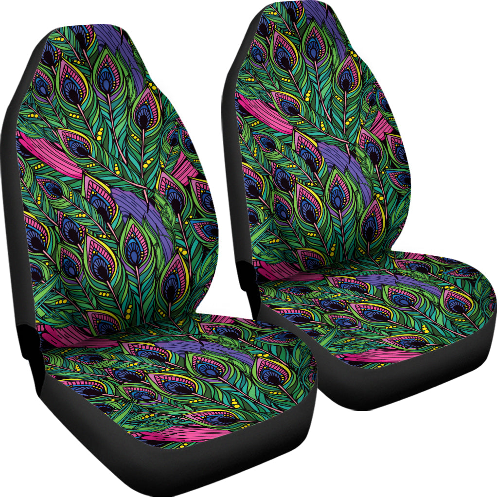 Boho Peacock Feather Pattern Print Universal Fit Car Seat Covers