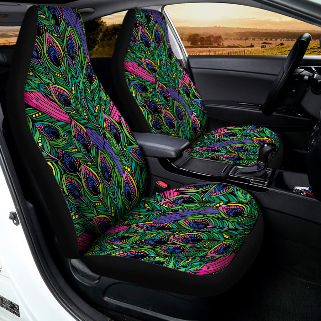 Boho Peacock Feather Pattern Print Universal Fit Car Seat Covers