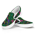 Boho Peacock Feather Pattern Print White Slip On Shoes