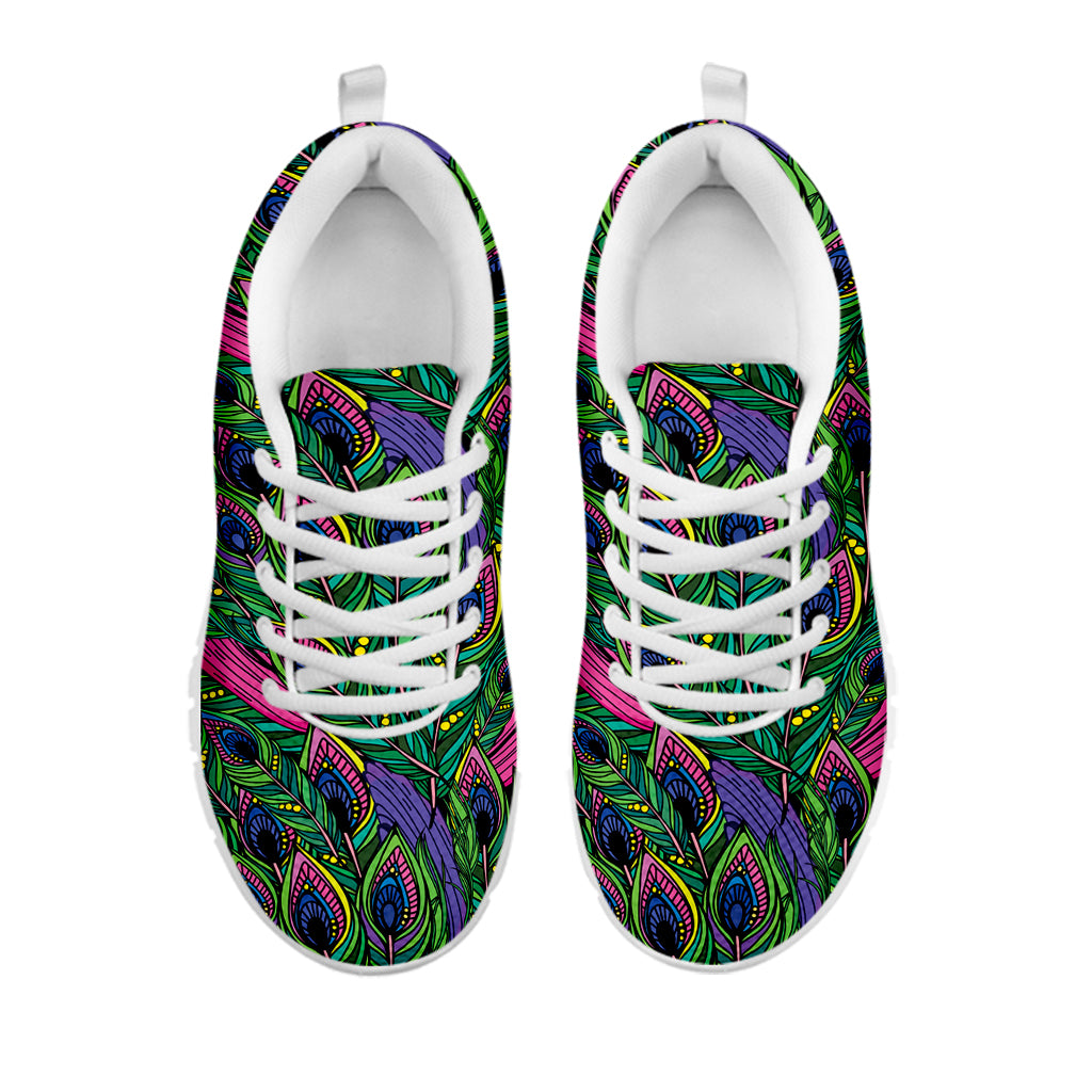 Boho Peacock Feather Pattern Print White Sneakers