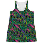 Boho Peacock Feather Pattern Print Women's Racerback Tank Top