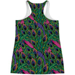 Boho Peacock Feather Pattern Print Women's Racerback Tank Top