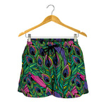 Boho Peacock Feather Pattern Print Women's Shorts