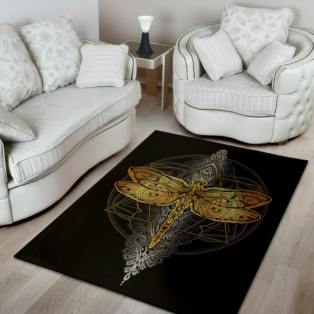 Boho Spiritual Dragonfly Print Area Rug