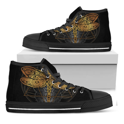Boho Spiritual Dragonfly Print Black High Top Shoes