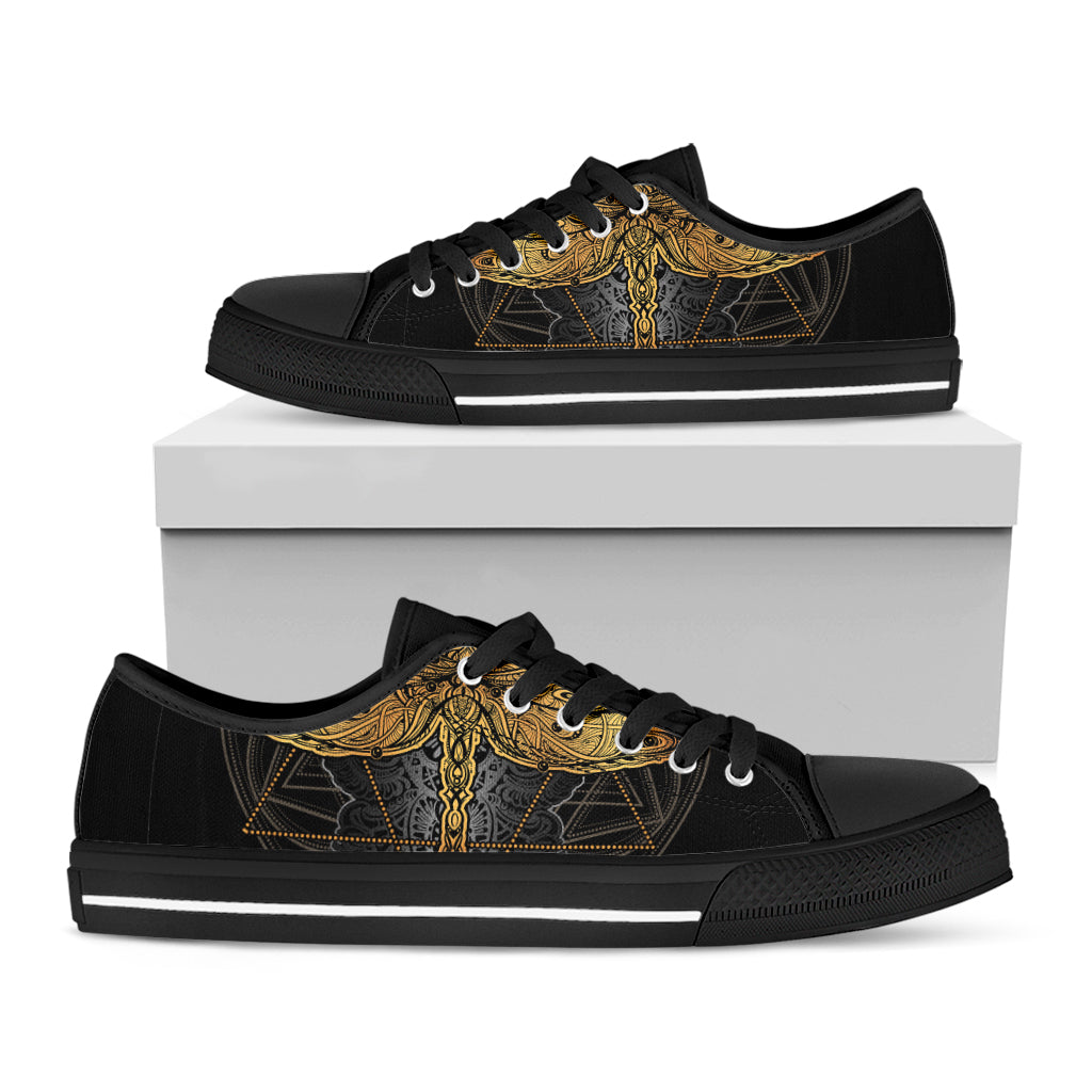 Boho Spiritual Dragonfly Print Black Low Top Shoes 