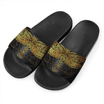 Boho Spiritual Dragonfly Print Black Slide Sandals