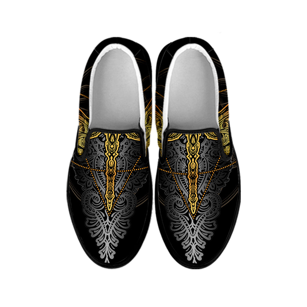 Boho Spiritual Dragonfly Print Black Slip On Shoes