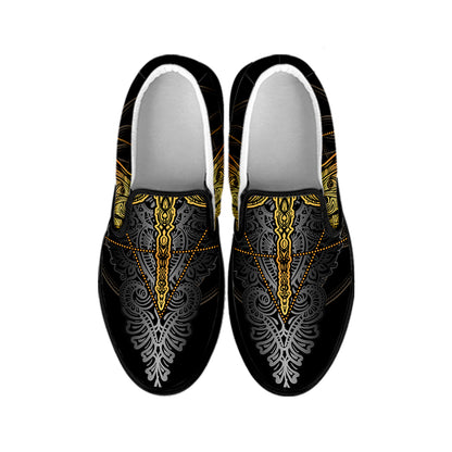 Boho Spiritual Dragonfly Print Black Slip On Shoes