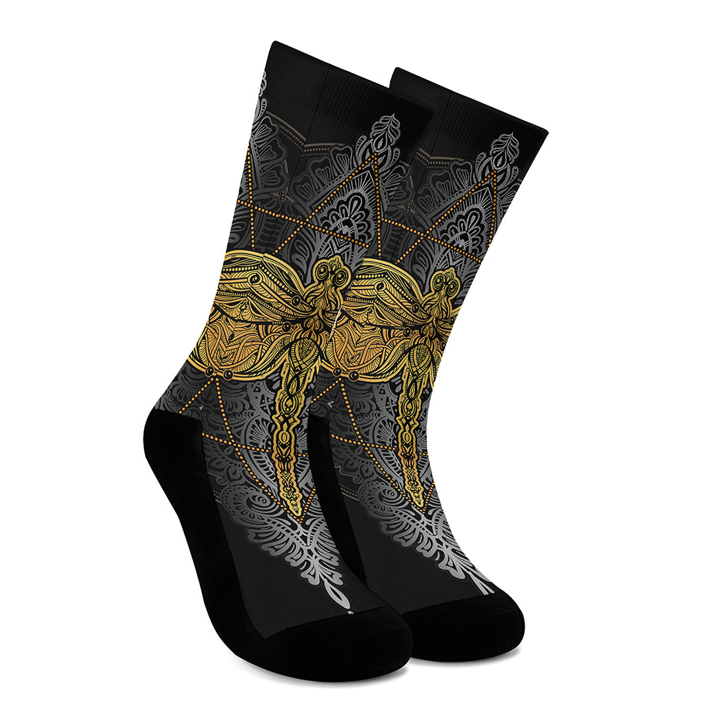 Boho Spiritual Dragonfly Print Crew Socks