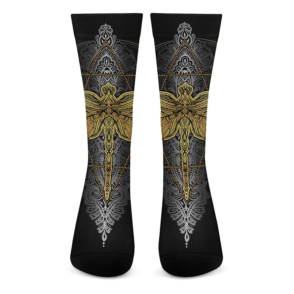 Boho Spiritual Dragonfly Print Crew Socks