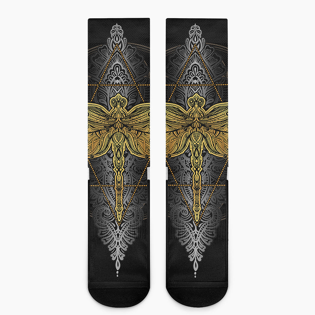 Boho Spiritual Dragonfly Print Crew Socks