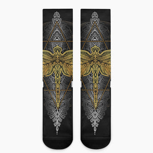 Boho Spiritual Dragonfly Print Crew Socks