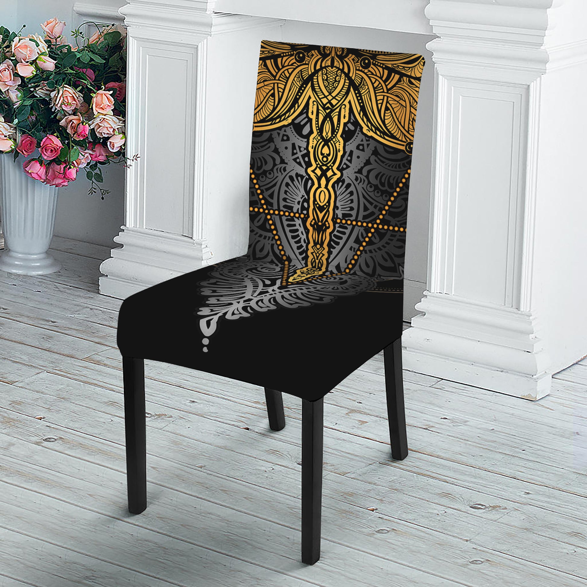Boho Spiritual Dragonfly Print Dining Chair Slipcover