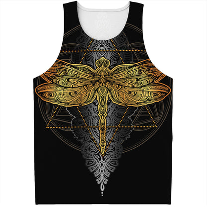 Boho Spiritual Dragonfly Print Men's Tank Top