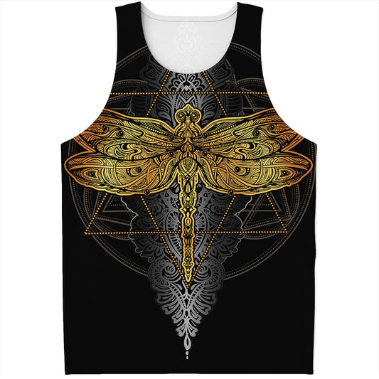Boho Spiritual Dragonfly Print Men's Tank Top