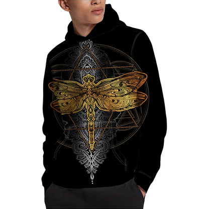 Boho Spiritual Dragonfly Print Pullover Hoodie