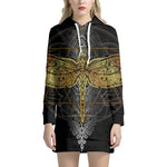 Boho Spiritual Dragonfly Print Pullover Hoodie Dress