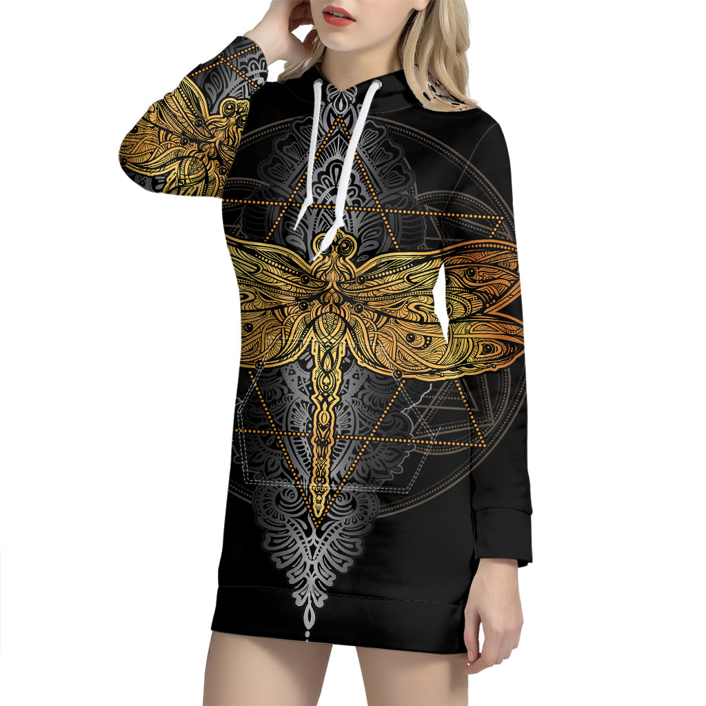 Boho Spiritual Dragonfly Print Pullover Hoodie Dress