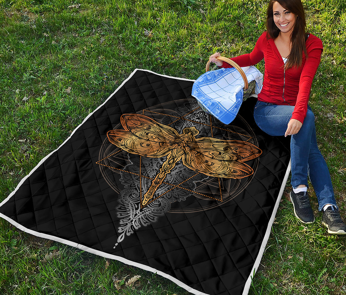 Boho Spiritual Dragonfly Print Quilt