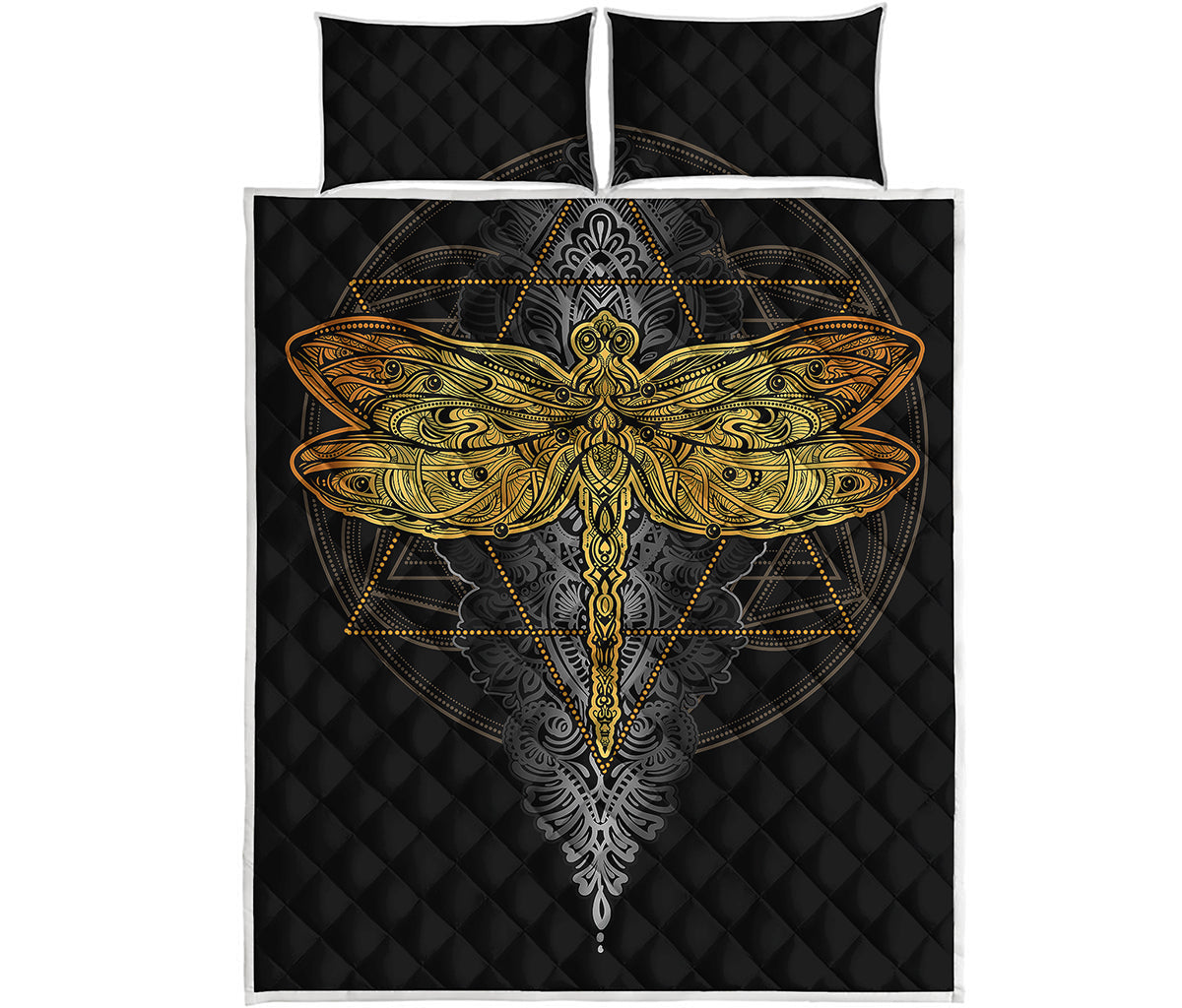 Boho Spiritual Dragonfly Print Quilt Bed Set