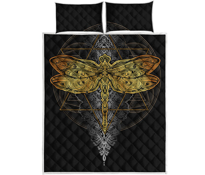 Boho Spiritual Dragonfly Print Quilt Bed Set