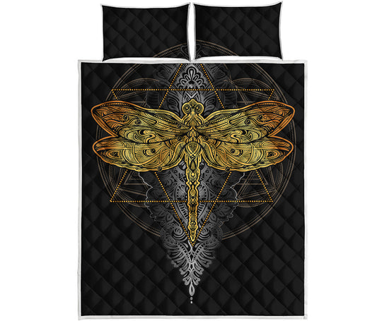 Boho Spiritual Dragonfly Print Quilt Bed Set