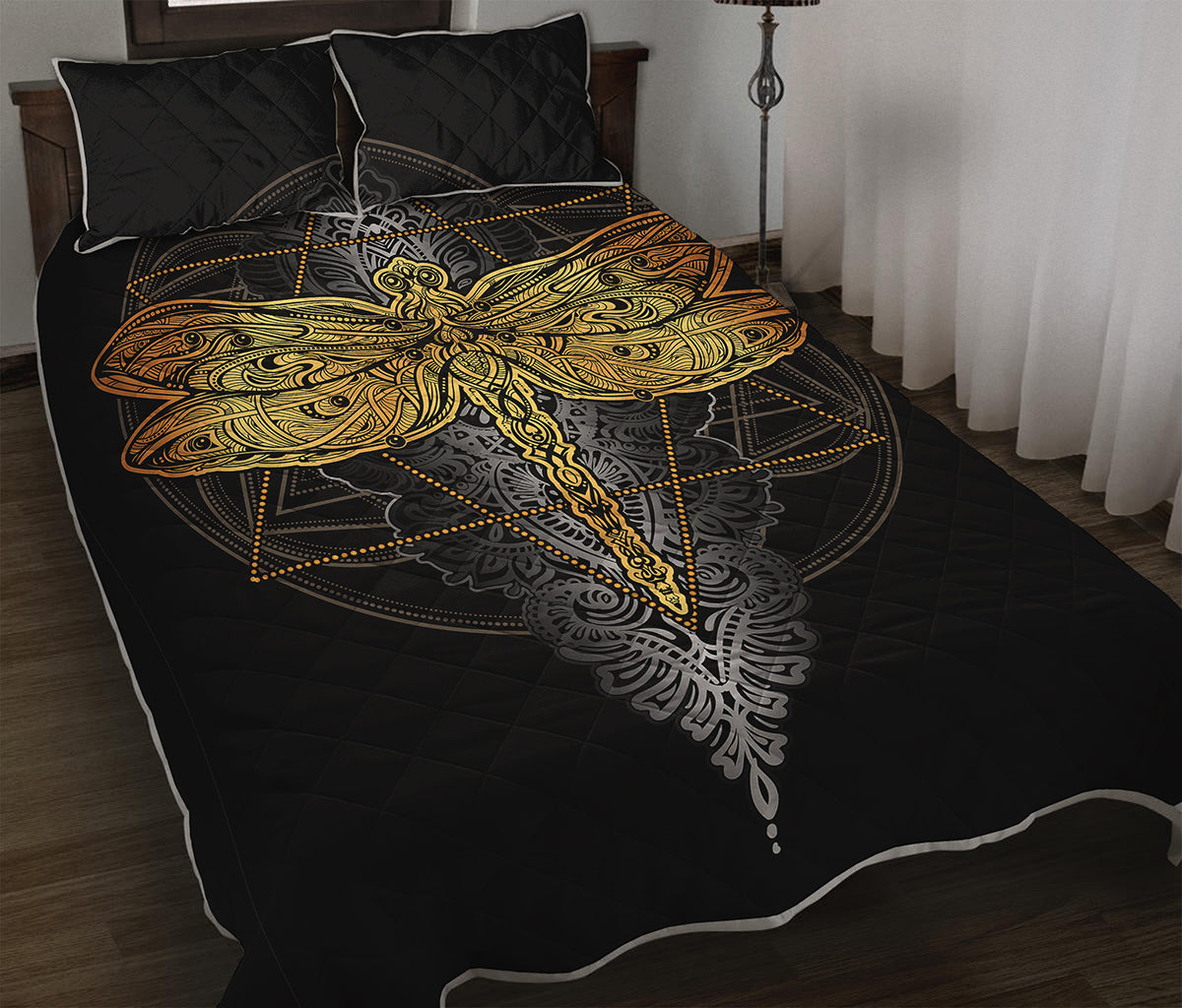 Boho Spiritual Dragonfly Print Quilt Bed Set