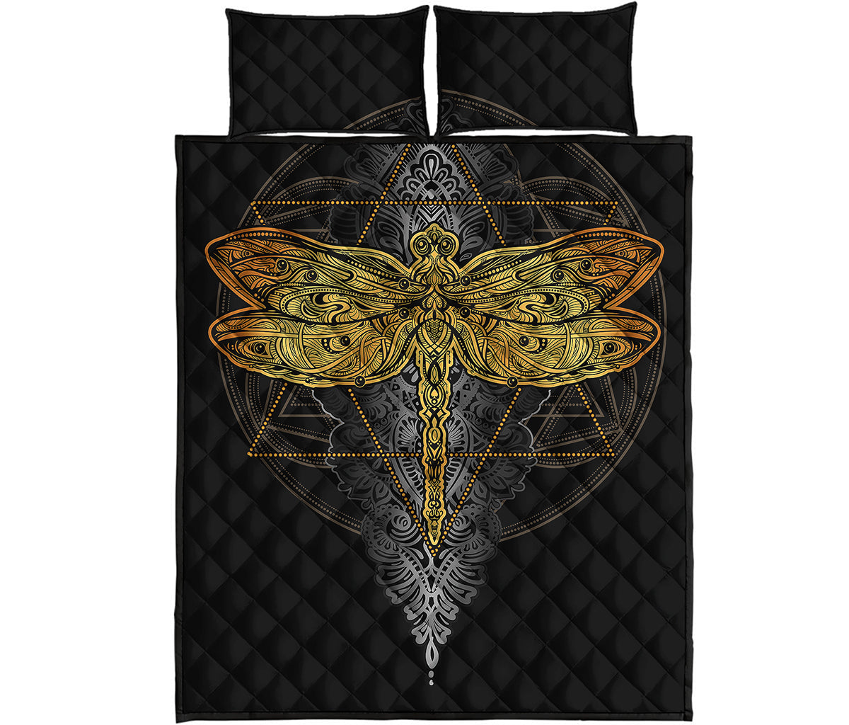 Boho Spiritual Dragonfly Print Quilt Bed Set