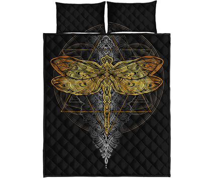 Boho Spiritual Dragonfly Print Quilt Bed Set