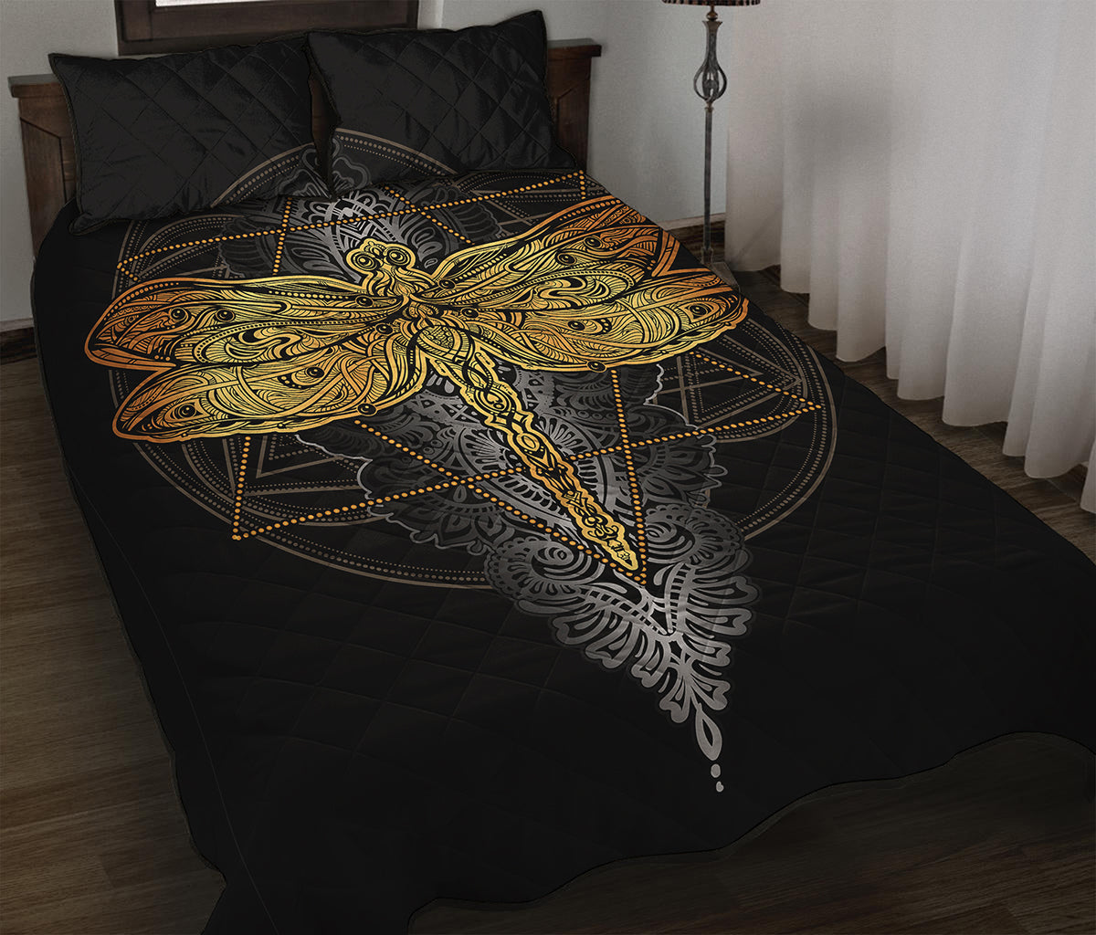 Boho Spiritual Dragonfly Print Quilt Bed Set