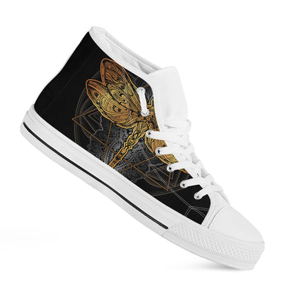 Boho Spiritual Dragonfly Print White High Top Shoes