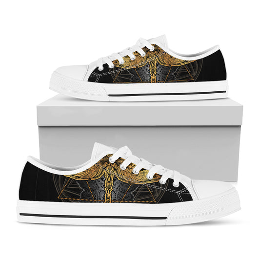 Boho Spiritual Dragonfly Print White Low Top Shoes
