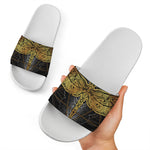 Boho Spiritual Dragonfly Print White Slide Sandals